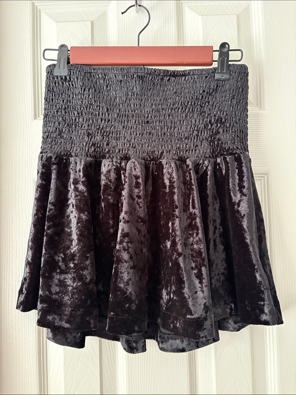 Girls Sugar & Jade Velvet 90s Smocked Waist Black Skirt L